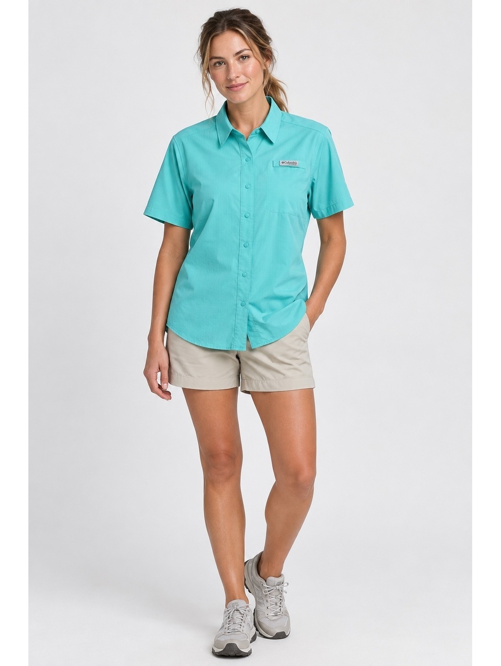 Columbia PFG Tamiami II Short Sleeve Shirt (L) turquoise